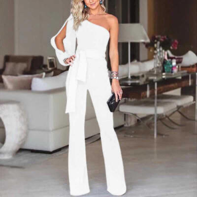 

Women Summer Clubwear Playsuit Jumpsuit Solid One Shoulder Long Trousers Pants