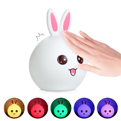 

USB Rechargeable LED Silicone Rabbit Lamp Tap Control Changable RGB Colors Night Light for Baby Nursery Kids Room--Pink