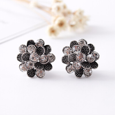 

Flower style womens earrings clipsplated ancient silver clip on earrings crystal ear clip without pierced high quality