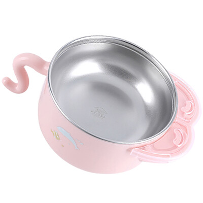 

October Crystal Baby Stainless Steel Childrens Tableware Sucker Bowl Water Filling Bowl Pink