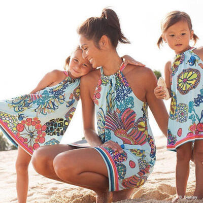 

Family Matching Clothes Mother Daughter Baby Beach Dress Floral Party Dresses