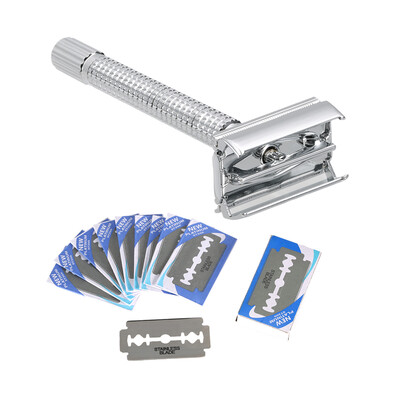 

Stainless Steel Double Edge Safety Razor with Stainless Steel 20pcs Blades Traditional Mens Double-edge Shaving Razor Set