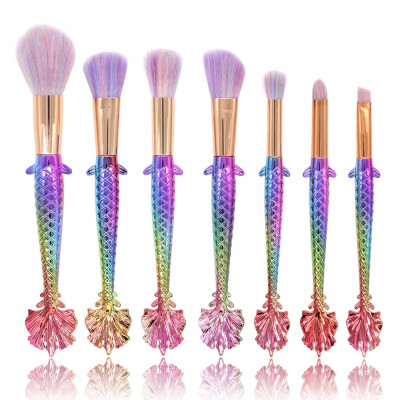 

7 PC Fish Tail Fish Scale Makeup Brush Suit Tools Foundation Makeup Brush Lucky Fishtail Fish Scale Makeup Brushes pincel sereia