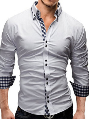 

Patchwork Stand Collar Slim Mens Shirt