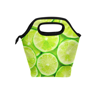 

Insulated Lunch Tote Bag Green Lemon Travel Picnic Lunch Handbags Portable Zipper Lunch Bag Box