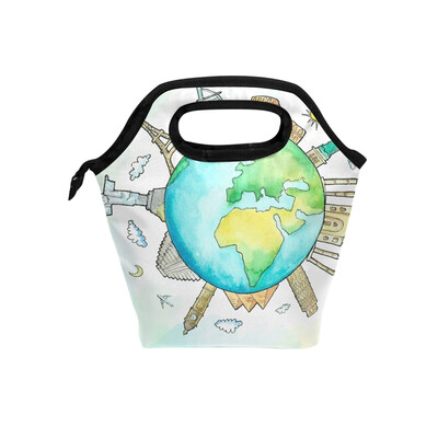 

Lunch Bag Tote Bag Earth Statue Building Travel Picnic Organizer Lunch Holder Handbags Lunch Bag Box