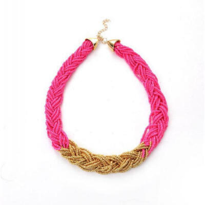

Womens Boho Bib Woven Bead Pendant Chunky Chain Collar Statement Necklace Gifts