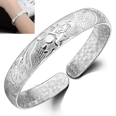 

Dragon&Phoenix Silver Bracelet Retro fashion bracelet silver ornaments Silver jewelry for the elderly