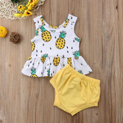 

2Pcs Kids Baby Girls Vest Tops Shirt DressShort Yellow PP Pants Outfits Clothes