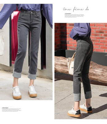 

2018 autumn&winter new elastic womens jeans stretch slim with fleece thickened hem small straight tube jeans women