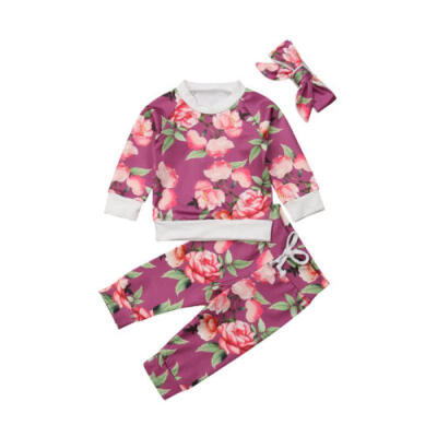 

Newborn Kid Baby Girl Floral Clothes Tops T Shirt Tee Pants Tracksuit Outfit Set