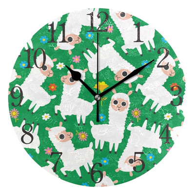 

Wall Clock White Llama In The Green Round Wall Clock Arabic Numerals Design