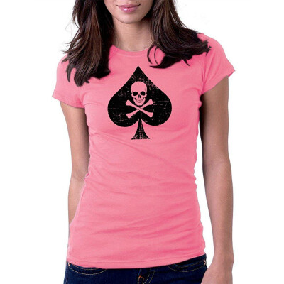 

Womens Spade Skull Danger Card Player Poker Tee T-Shirt