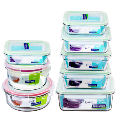 

【Jingdong Supermarket】 Sanguang clouds glasslock Korea imported tempered glass lunch box microwave oven bowl fresh box sealed lunch box eight sets / GL8-03