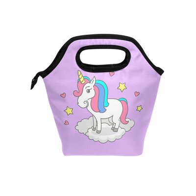 

Lunch Bag Purple Unicorn Tote Travel Picnic Insulated Handbags Portable Zipper Lunch Bag Box