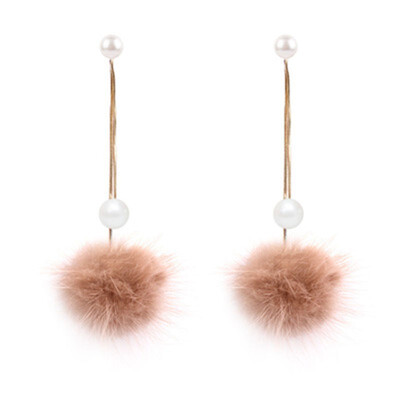 

Cute Fur Ball Earrings Dangle Drop Earrings Pearl Earrings for Women Girl