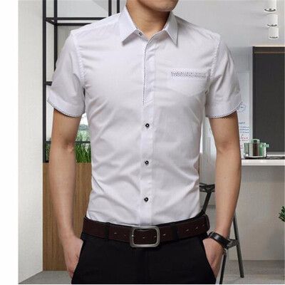 

2017 Summer New Mens Shirt Brand Luxury Men Cotton Short Sleeves Dress Shirt Turn-down Collar Cardigan Shirt Men Clothes