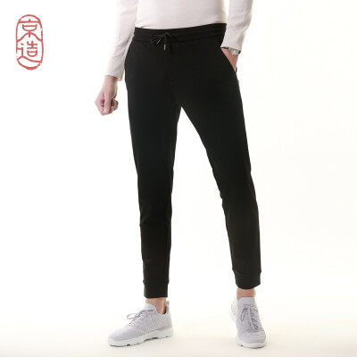 

Beijing made mens knit beam feet sanded casual pants drawstring solid color autumn&winter thick section black 34 17586A