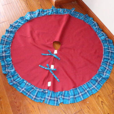 

48" Red Khaki Burlap Christmas Tree Skirt Base Floor Mat Cover Xmas Party Decor