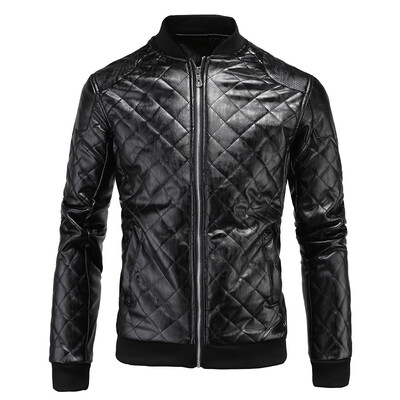 

AOWOFS winter new mens leather clothing British stand collar mens diamond leather jacket leather jacket D039