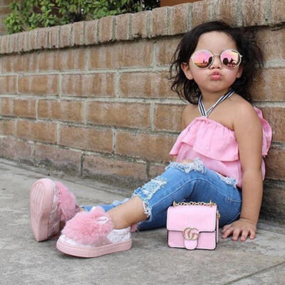 

Fashion Kids Girls Tie Neck Ruffle Tops Blouse Denim Pants Ripped Jeans Outfits
