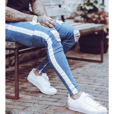 

Trendy Mens Skinny Jeans Biker Destroyed Frayed Slim Fit Denim Ripped Pants CA