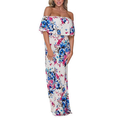 

NEW Womens Off Shoulder Floral Midi Dress Summer Party Long Maxi Beach Sundress