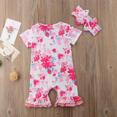 

Canis Toddler Kid Baby Girls Flower Romper Bodysuit Jumpsuit Headband Outfit Set