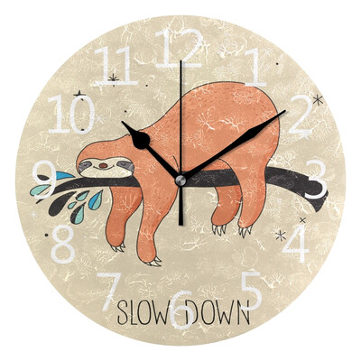 

Wall Clock Slow Down Sloth Round Wall Clock Arabic Numerals Design