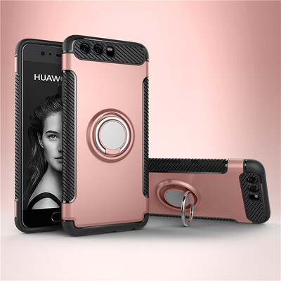 

Fecoprior Back Cover For Huawei P10 Plus Case Car Holder Stand Hard PC Silicon Ring Suction Bracket Celulars