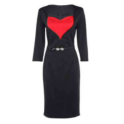 

Sexy Sweetheart Neck 34 Sleeve Belt Slit Zipper Bodycon Women Dress