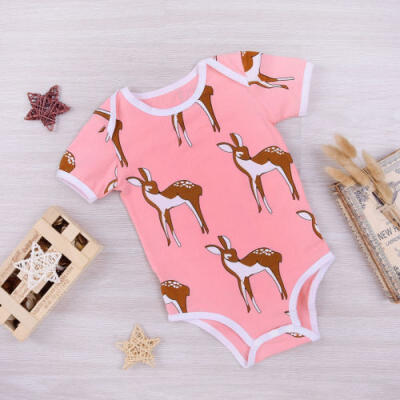 

Newborn Baby Boys Girls Short Sleeve Deer Romper Outfit Playsuit Bodysuit 0-24M