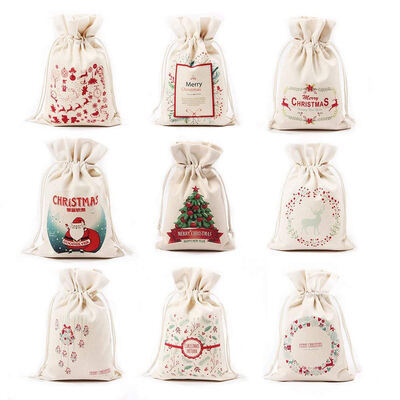 

UpperX 9 PCS Bulk Canvas Drawstring Bag Christmas Small Candy Storage Reusable