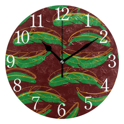 

Wall Clock Arabic Numerals Design Banana Palm Leaves Round