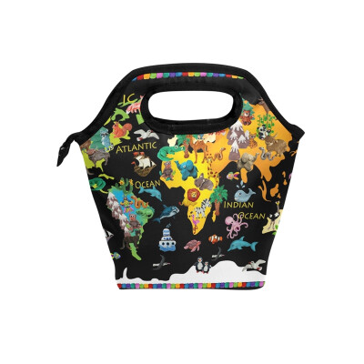 

Lunch Bag Tote Bag Animals World Map Travel Picnic Organizer Lunch Holder Handbags Lunch Bag Box for Office