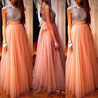 

Fashion Womens Sequins Champagne Long Party Prom Dresses Evening Clubwear Gowns