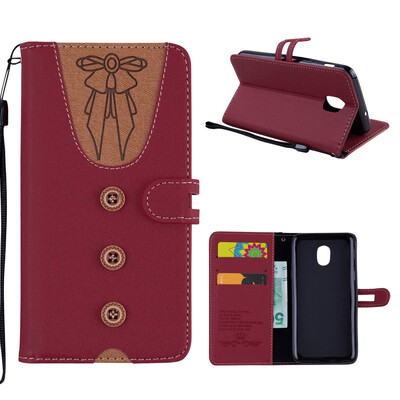 

MOONCASE Samsung Galaxy J4 stitching embossed womens leather case - red