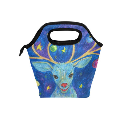 

Insulated Lunch Tote Bag Blue Deer Travel Picnic Lunch Handbags Portable Zipper Lunch Bag Box