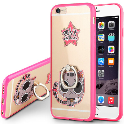 

KOOLIFE Apple 6 / 6s плюс футляр для телефона защитный рукав iphone6s плюс кольцо пряжка кронштейн мягкая оболочка / креативный мультфильм окрашенные оболочки Apple 6plus падение панк-кота