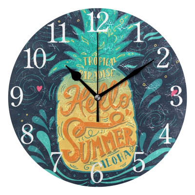 

Wall Clock Arabic Numerals Design Pineapple Hello Summer Round