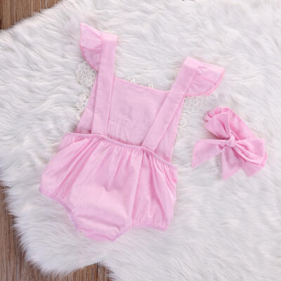 

Cute Infant Baby Girls Lace Floral Romper Jumpsuit Bodysuit Headband Outfits Set