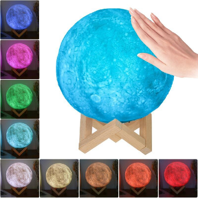 

18cm Diameter ABS 3D LED Moon Light USB Rechargeable 9 RGB Dimmable Colors Luna Lamp Bedside Table Night Light with Wooden Stand