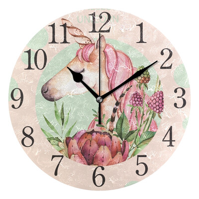 

Wall Clock Hello Unicorn Round Wall Clock Arabic Numerals Design