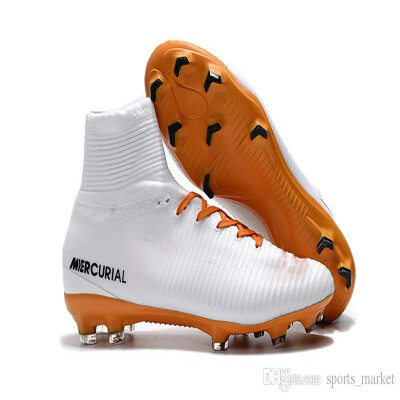 

White Red Rainbow 100 Original Soccer Shoes Mercurial Superfly V FG Soccer Cleats High Ankle Football boot Ronaldo Sports Sneaker