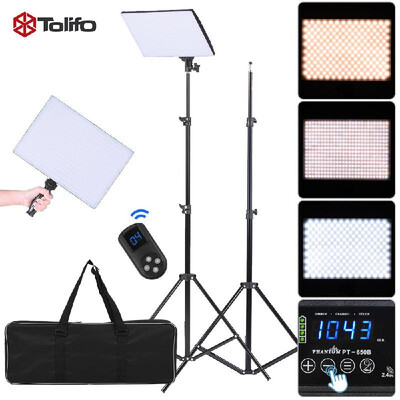 

Tolifo Phantom PT-650B Silm Dimmable Bi-color Temperature 3200K - 5600K 432pcs LED Panel Light Kit Set w Remote Control Light