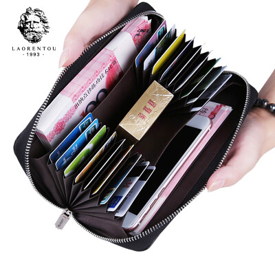 

LAORENTOU first layer cowhide wallet mens zipper wallet business clutch bag mens handbag large capacity card package 821J010L1A2 black