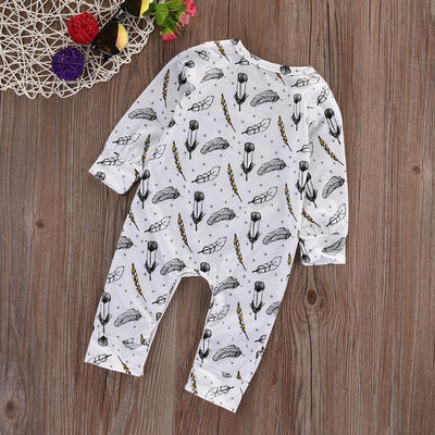 

New Kids Baby Clothes Girl Boy Feather Romper Bodysuit Jumpsuit Outfits UK Stock