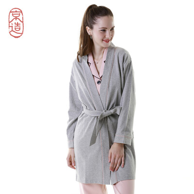 

JZAO Ms Ouers elastic small terry home clothes nightgown gray  16086A