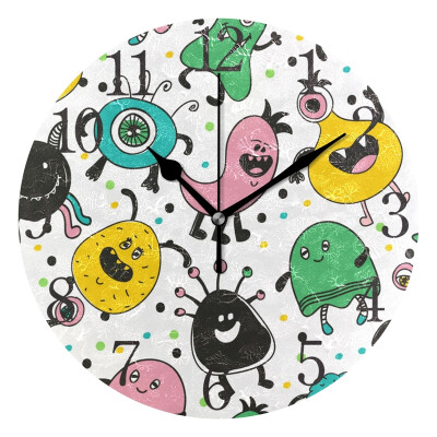 

Wall Clock Arabic Numerals Design Cute Monster Round