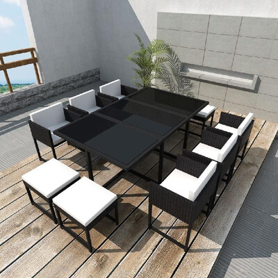 

27 Piece Outdoor Dining Set Black Poly Rattan